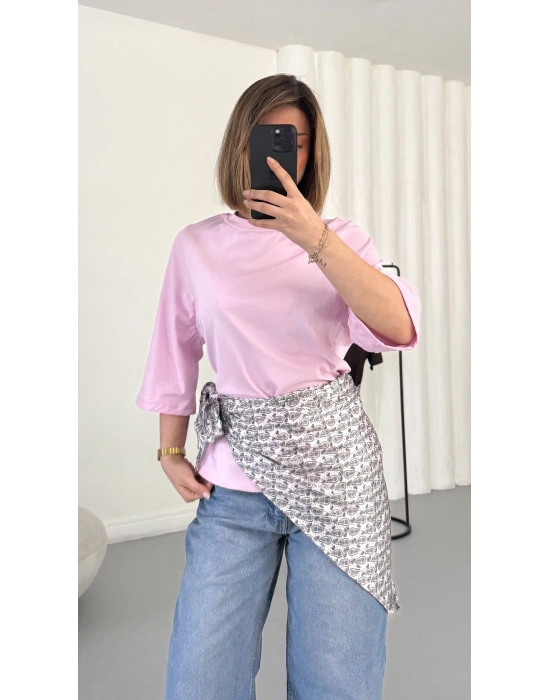 Nila Parçalı Tshirt - Pembe