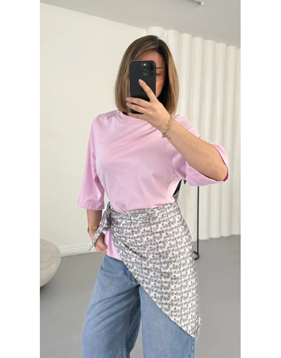 Nila Parçalı Tshirt - Pembe