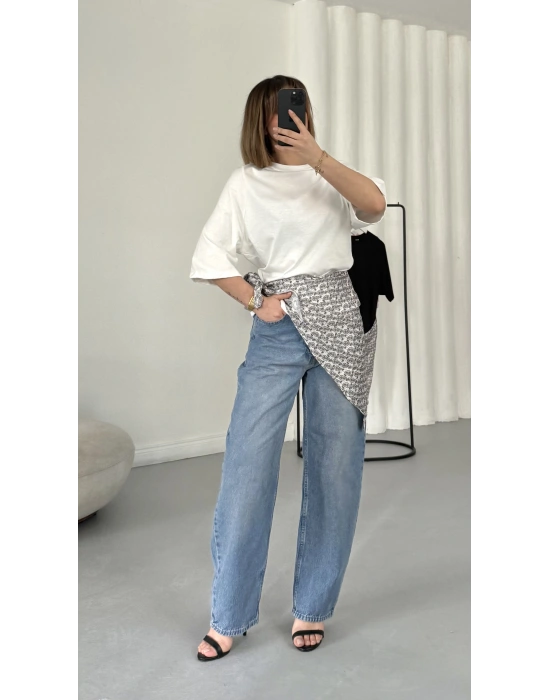 Nila Parçalı Tshirt - Beyaz