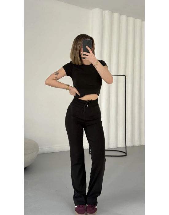 Evina Basic Crop Takım - Siyah