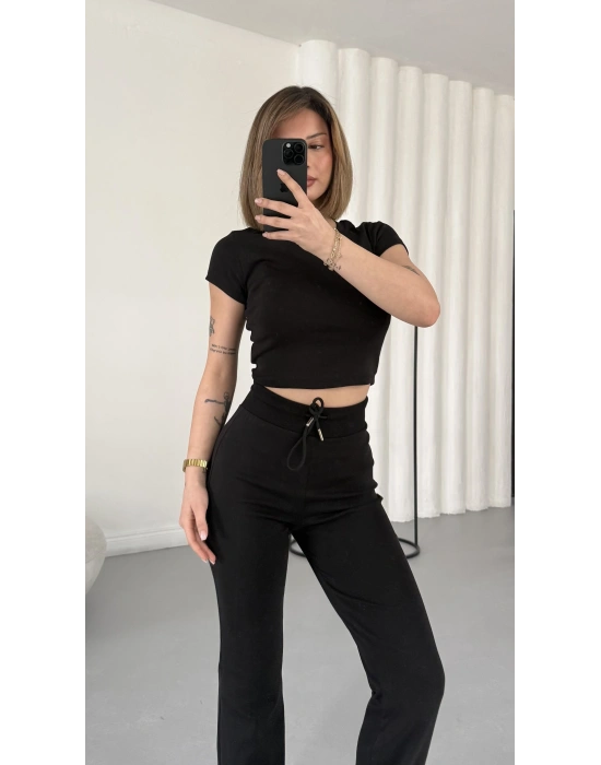 Evina Basic Crop Takım - Siyah