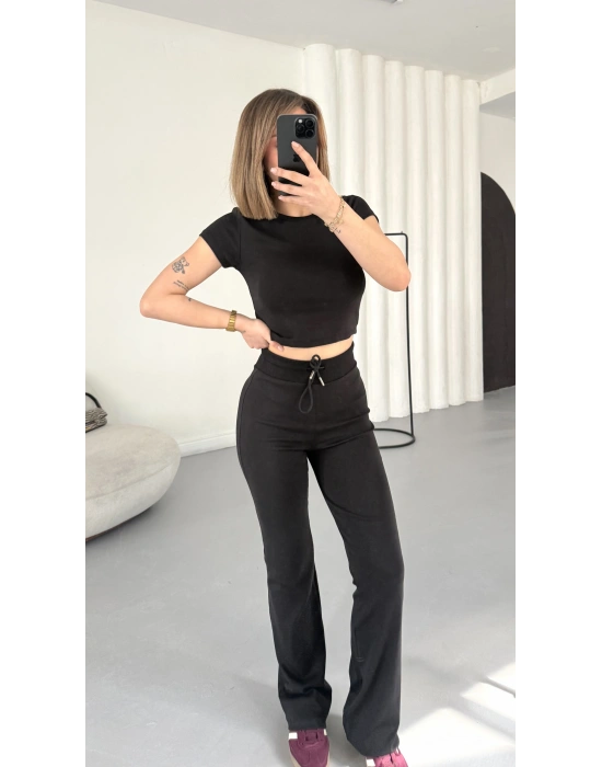Evina Basic Crop Takım - Siyah