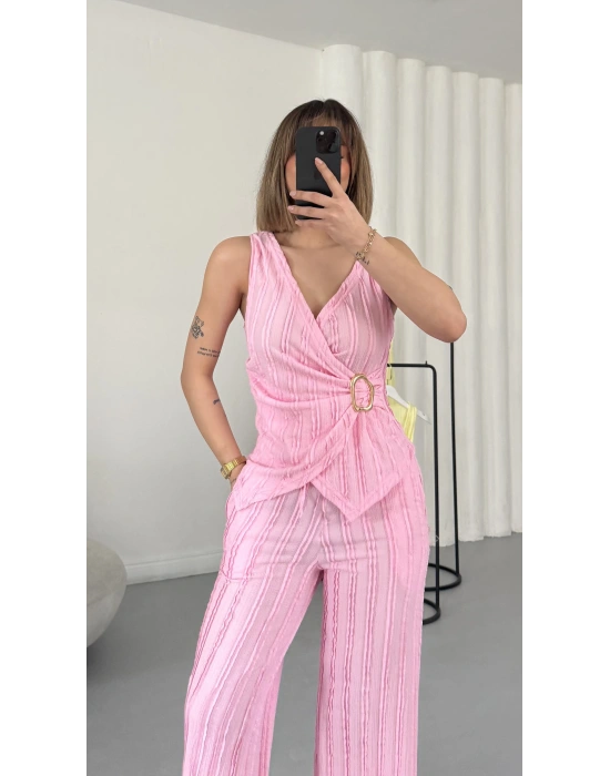 Carolin Tokalı Kruvaze Takım - Pembe