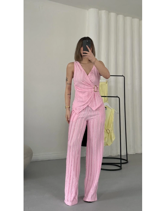 Carolin Tokalı Kruvaze Takım - Pembe