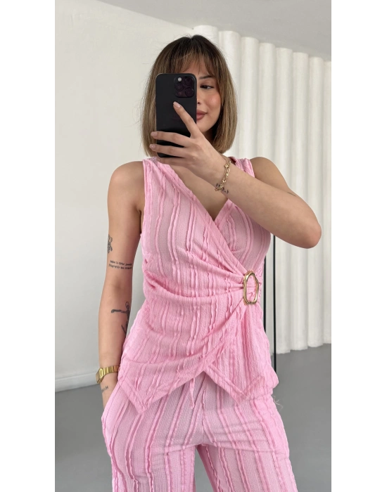 Carolin Tokalı Kruvaze Takım - Pembe