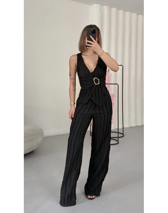 Carolin Tokalı Kruvaze Takım - Siyah