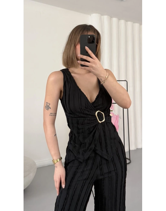 Carolin Tokalı Kruvaze Takım - Siyah