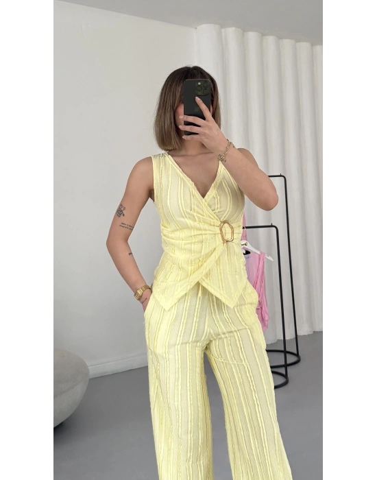 Carolin Tokalı Kruvaze Takım - Sarı