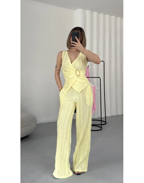 Carolin Tokalı Kruvaze Takım - Sarı