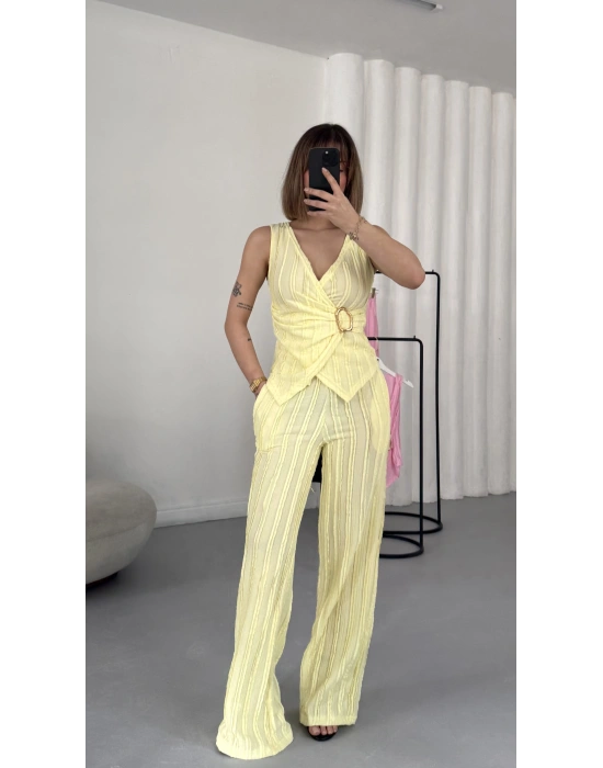 Carolin Tokalı Kruvaze Takım - Sarı