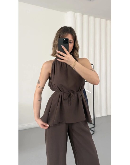 Merla Keten Takım - Kahve