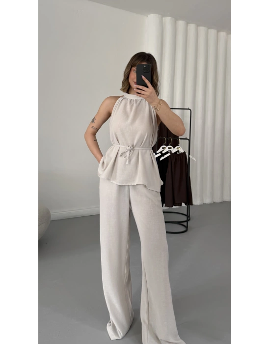 Merla Keten Takım - Bej