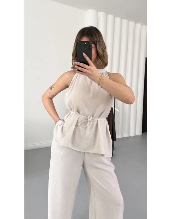 Merla Keten Takım - Bej