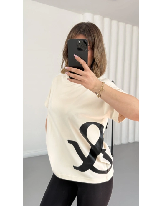 And Baskılı Tshirt - Bej
