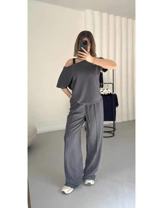 Hale Kayık Yaka Takım - Antrasit