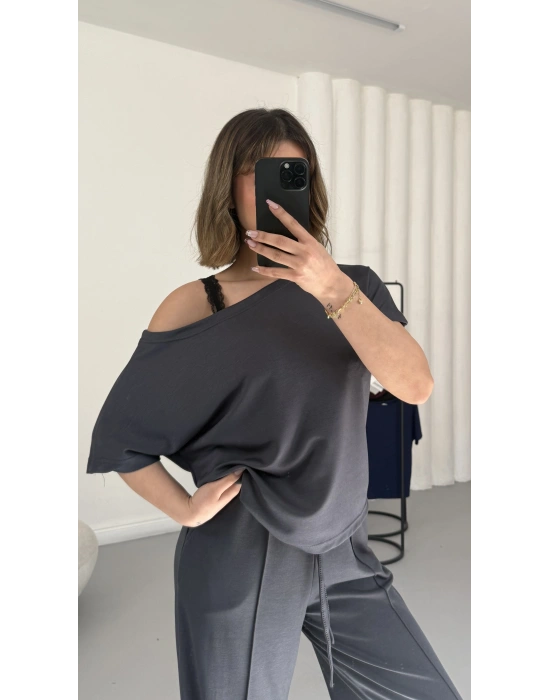 Hale Kayık Yaka Takım - Antrasit