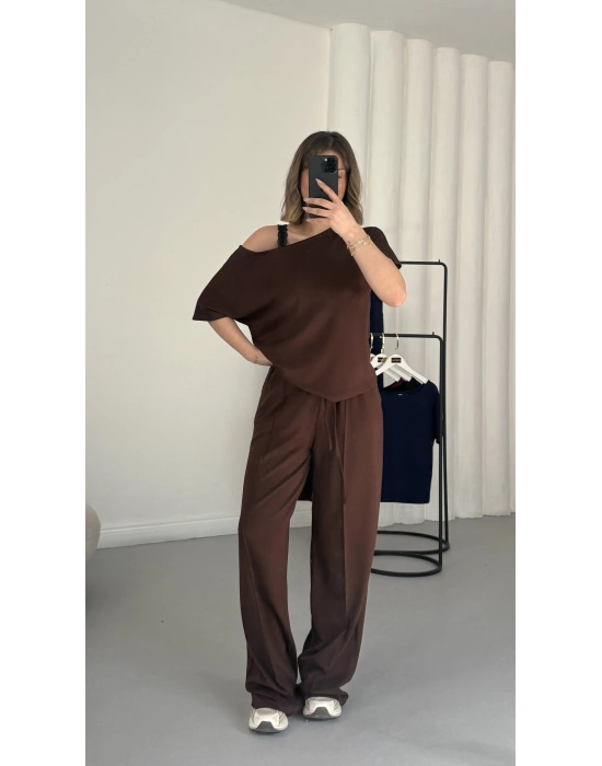 Hale Kayık Yaka Takım - Kahve