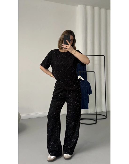 Fiona Taşlı Takım - Siyah