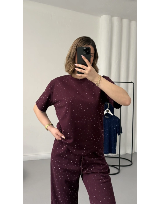Fiona Taşlı Takım - Bordo