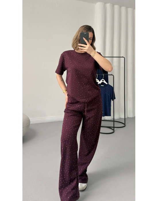 Fiona Taşlı Takım - Bordo