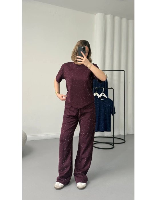 Fiona Taşlı Takım - Bordo