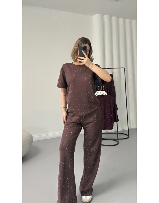 Fiona Taşlı Takım - Kahve