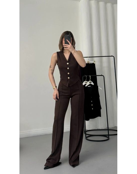 Venetta Yelekli Takım - Kahve