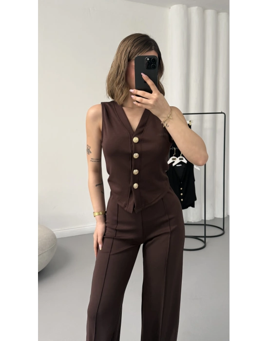 Venetta Yelekli Takım - Kahve