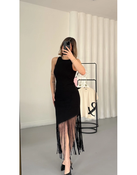 Jade Püskül Detay Elbise - Siyah