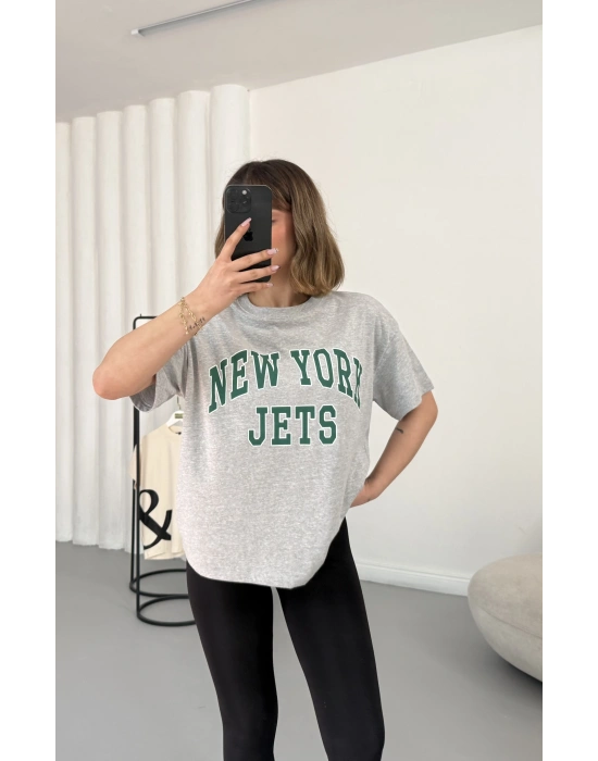 NY Baskılı Tshirt - Gri