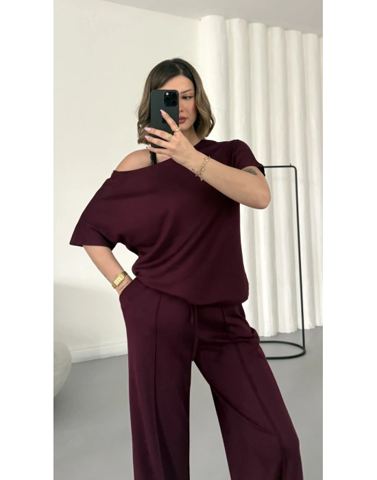Hale Kayık Yaka Takım - Bordo