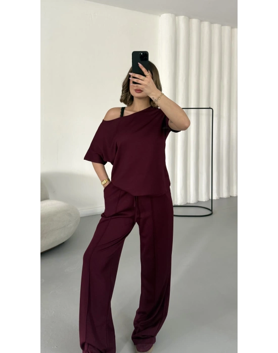 Hale Kayık Yaka Takım - Bordo