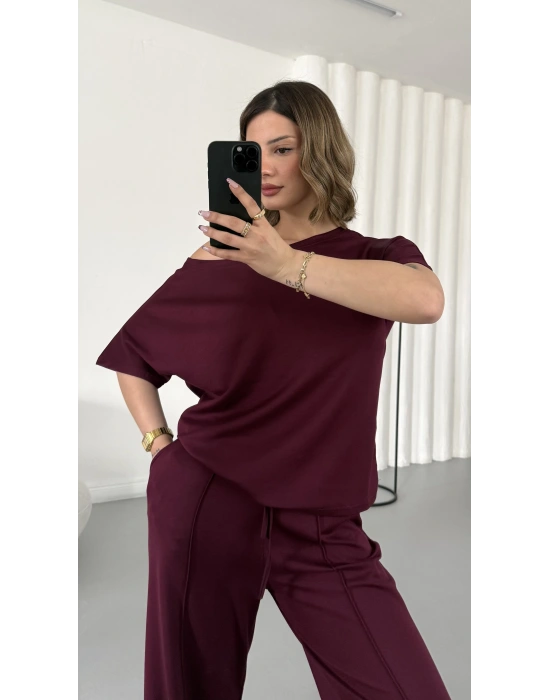 Hale Kayık Yaka Takım - Bordo