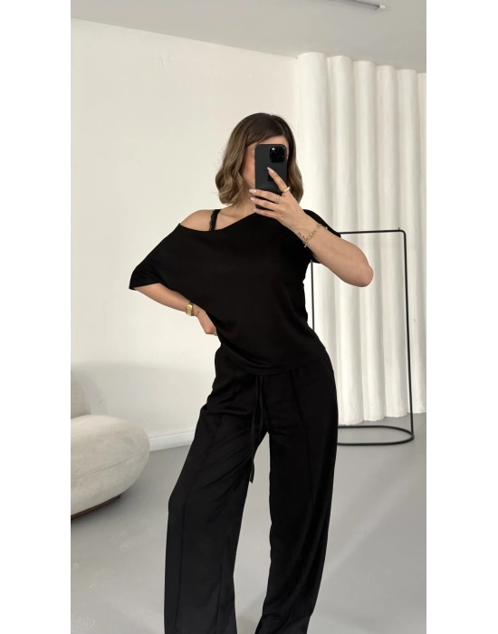 Hale Kayık Yaka Takım - Siyah