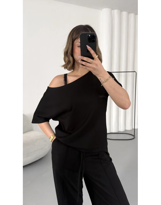 Hale Kayık Yaka Takım - Siyah