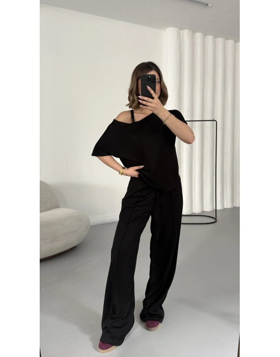 Hale Kayık Yaka Takım - Siyah