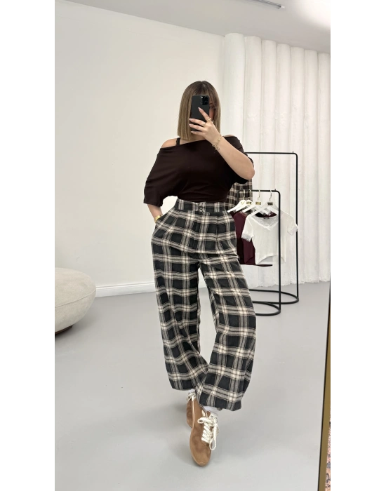 Ekoseli Şalvar Pantolon - Lacivert