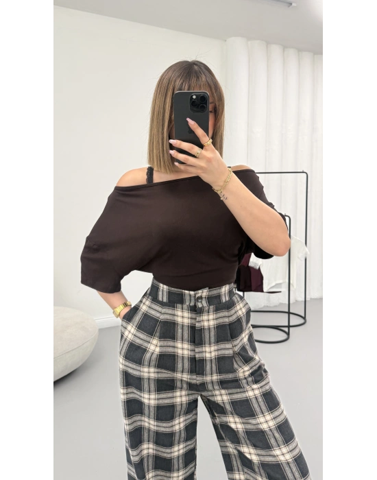 Ekoseli Şalvar Pantolon - Lacivert