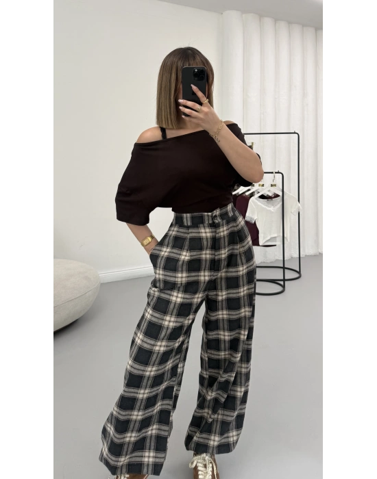 Ekoseli Şalvar Pantolon - Lacivert