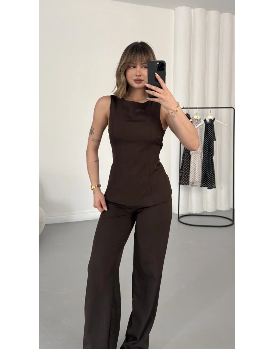 Linda Crep Takım - Kahve