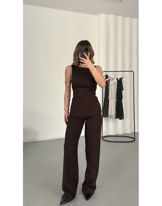 Linda Crep Takım - Kahve