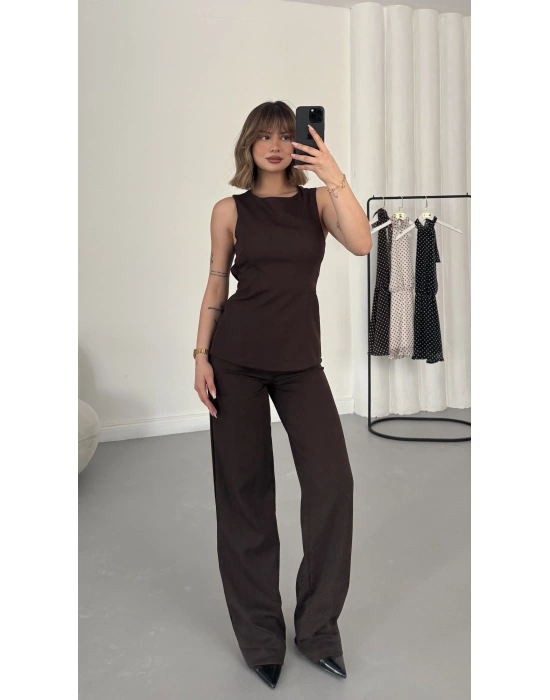 Linda Crep Takım - Kahve