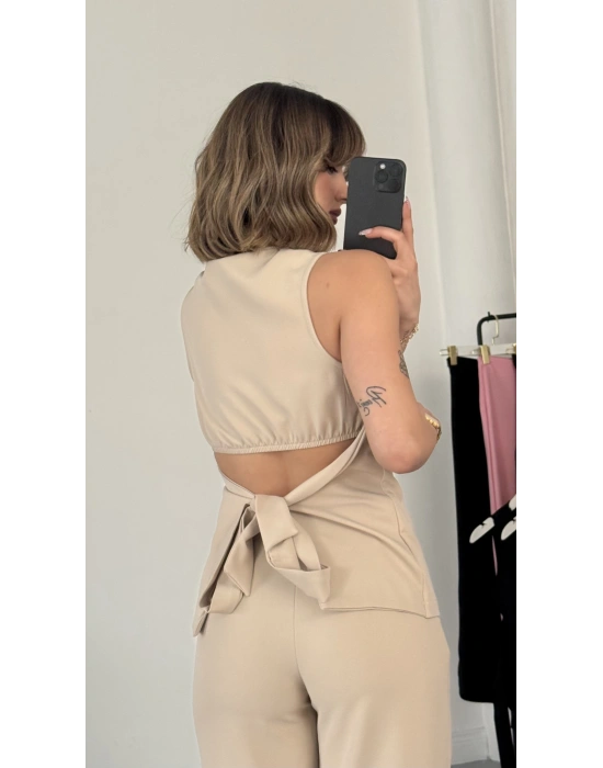 Linda Crep Takım - Bej