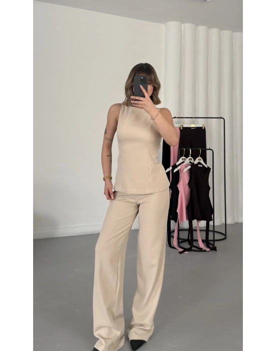 Linda Crep Takım - Bej