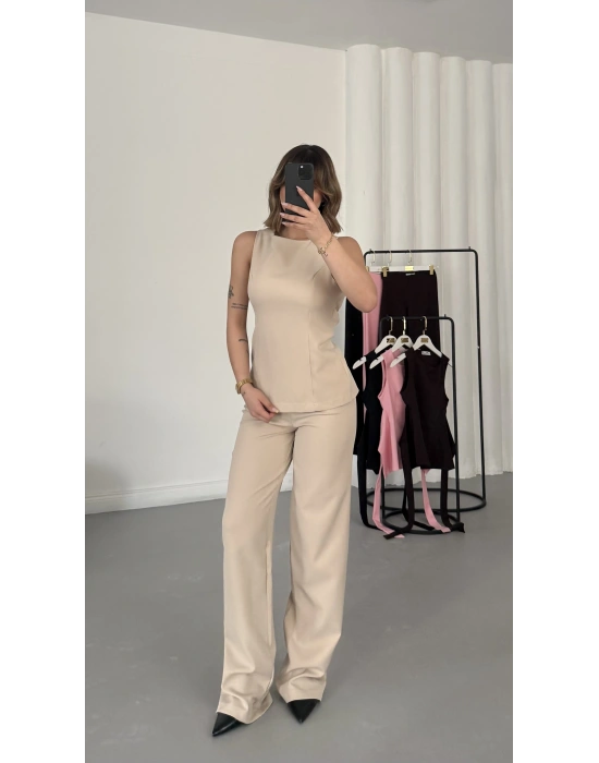 Linda Crep Takım - Bej