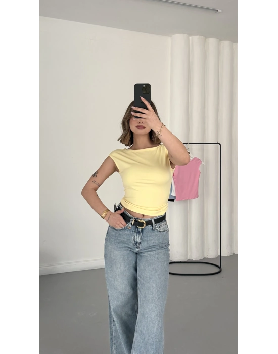 Moon Sırt Dekolte Crop - Sarı