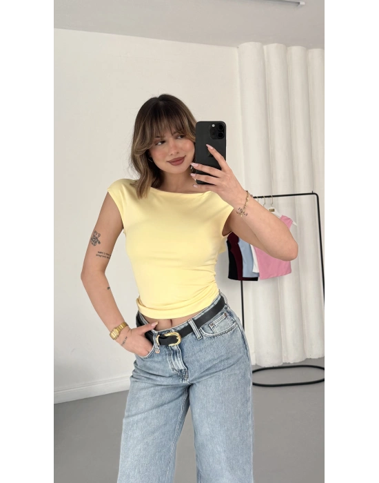 Moon Sırt Dekolte Crop - Sarı