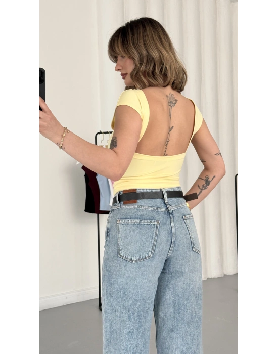 Moon Sırt Dekolte Crop - Sarı
