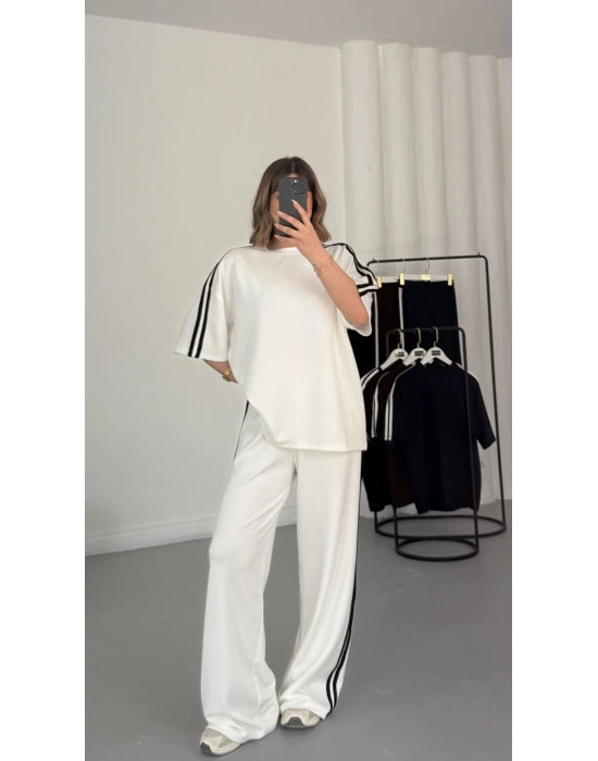 Breela Şeritli Takım - Beyaz