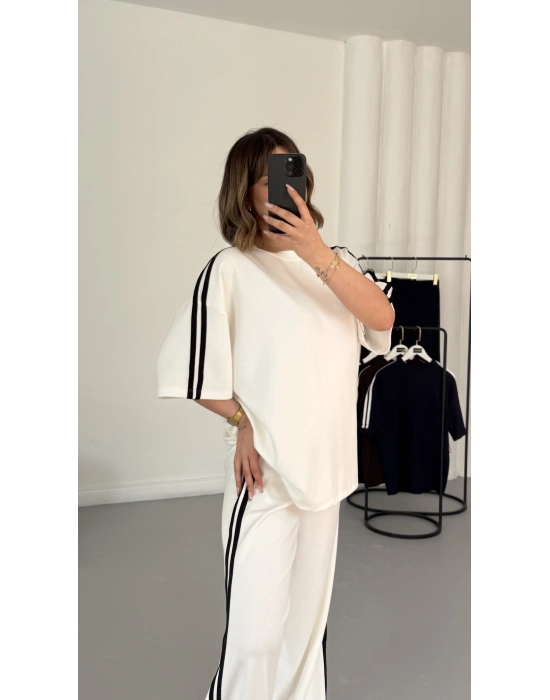 Breela Şeritli Takım - Beyaz